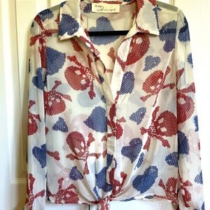Vintage Havana Red and Blue Skull Blouse